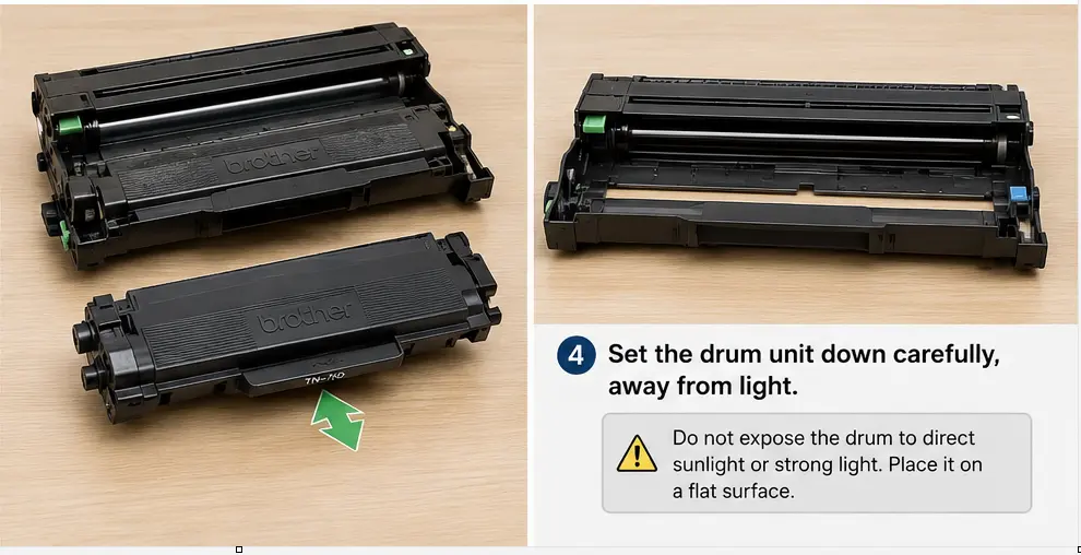 Set the Brother printer drum unit down